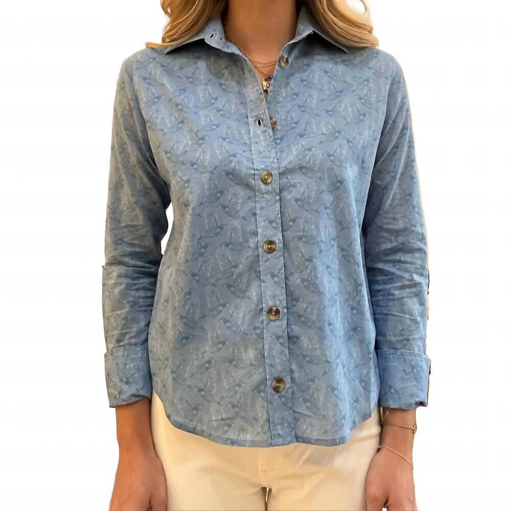 NEW HOLLY SHAE DESIGN liz top in blue micro quail